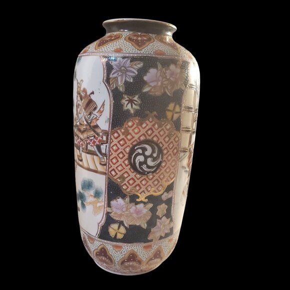 Vintage Japanese Oriental Satsuma Vase Porcelain Hand Painted 14'' Tall - Picture 5 of 11